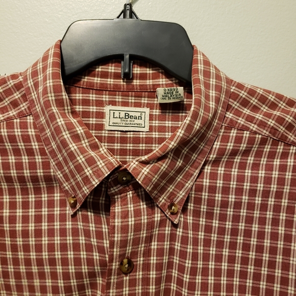 LL Bean Mens Button Down Red & White Plaid Men's XL Tall Heavy Fabric - Picture 2 of 9